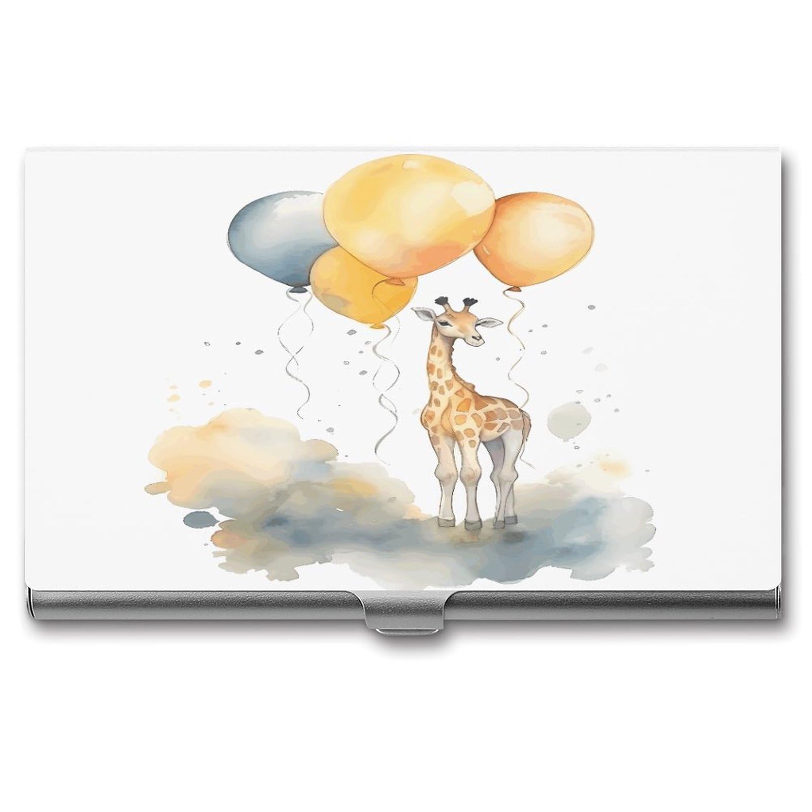 FekiLoot Hand Drawn Giraffe Business Card Holder for Men Women Metal Slim Organizer Business Card Carrier Wallet Name Cards Holder Retro Slim Pocket Purse Small Portable Card Case