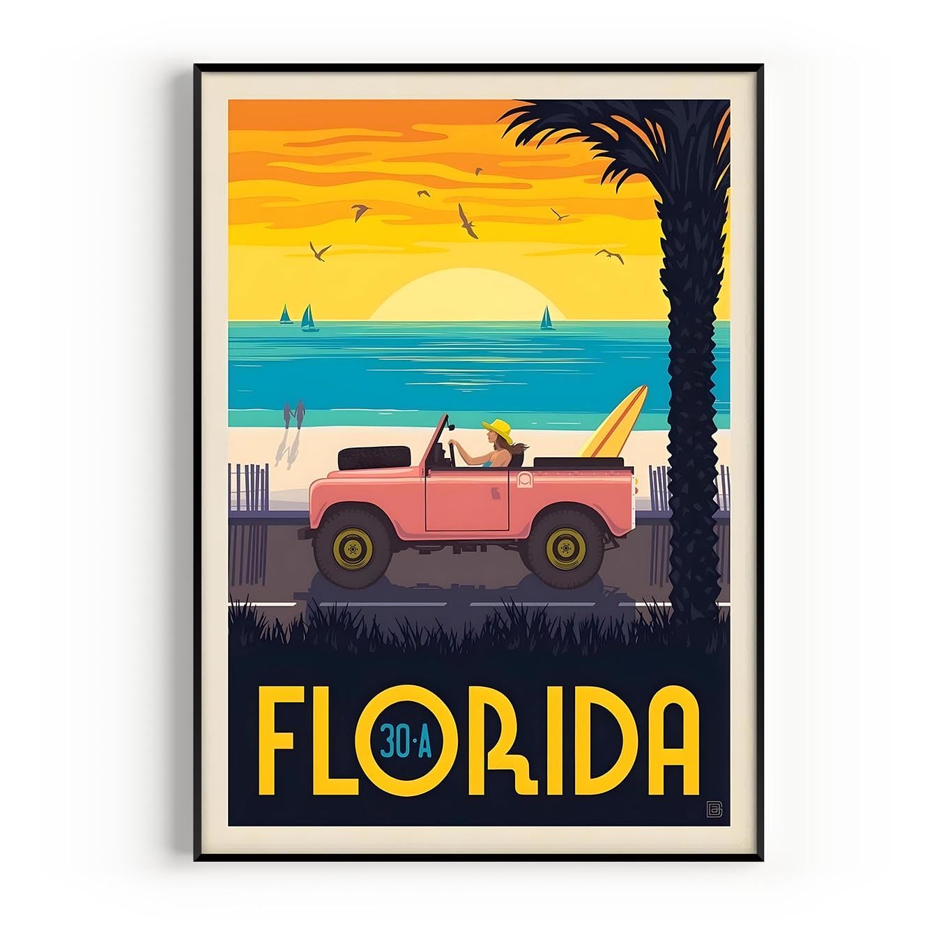 Florida Vintage Travel Poster, Premium Giclee Fine Art Prints - Modern Aesthetic Wall Art Decoration, Eclectic Trendy Boho Poster Collage Aesthetic