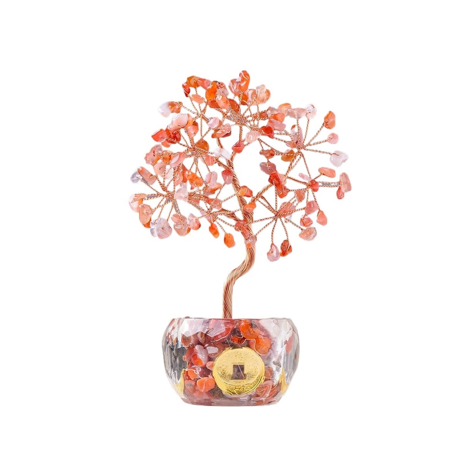 1PC Natural Crystal Crushed Stone Fortune Tree - Tree of Life Ornament for Home & Office Decor(Carnelian)