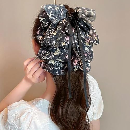 Miniatura 5 de Pinza para el cabello, 3 clips grandes de gasa floral con lazo, elegantes lazos de seda satinada, regalo ideal para mujeres y niñas (color aleatorio)