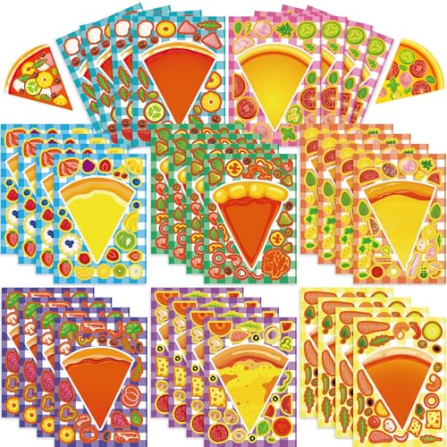 24 Stück Pizza DIY Aufkleber, Party Geschenkset für Kinder, Geburtstagsparty-Dekorationen, Pizza Partyzubehör, Goodie-Bonbontüten-Füller, Partygeschenke