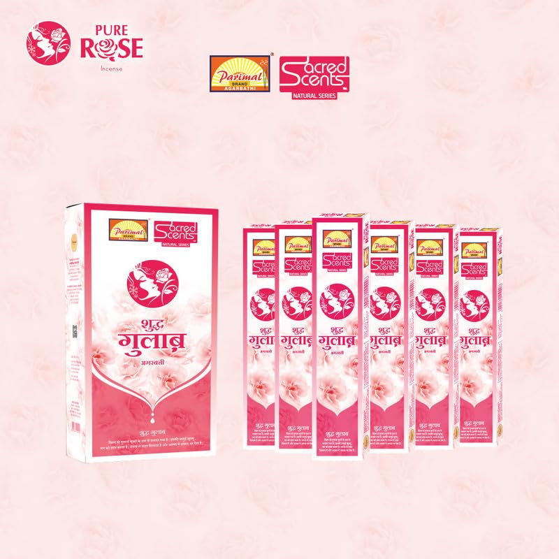 Image of Parimal Pure Rose Agarbatti (75-85 Sticks) (144 gm) | Burning Time - 45-60 Min | Sacred Scents Natural Incense Sticks | Fresh Rose Fragrance for Meditation, Relaxation & Home | (Pack of 6, 24g Each)