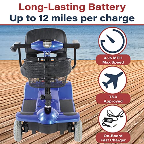 Zipr Traveler 4 Wheel Mobility Scooter Upgraded Battery - Portable Folding Mobility Scooter - Travel Mobility Scooters For Adults, Seniors, Elderly - Mobility Scooter Charger And Metal Basket Included #TOP1