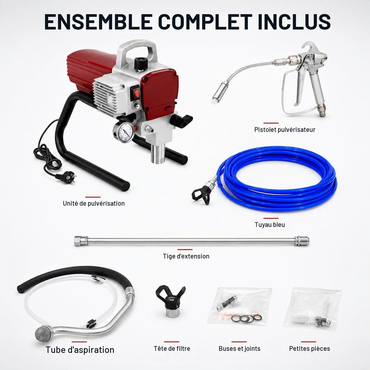 Pulvérisateur de Peinture Airless Électrique, Système de Peinture sans Air avec Pistolet et Tuyau Haute Pression, Pompe à Peinture Murale pour Murs, Plafonds, Clôtures, Meubles, Intérieur Extérieur