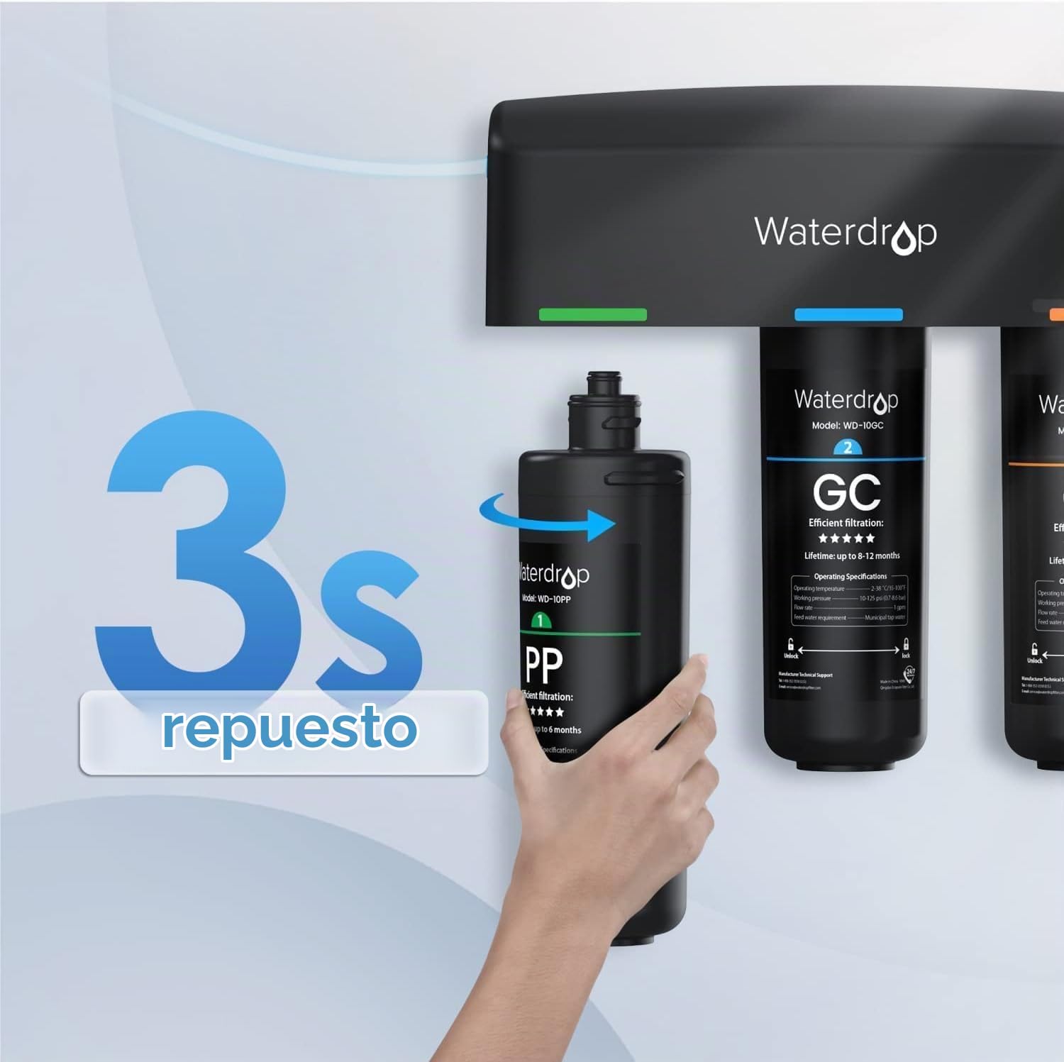Waterdrop WD-10PP&10GC&10CT Filtro de Agua, Reemplazo para el TSA & TSB Sistema de Filtración de Agua Debajo del Fregadero