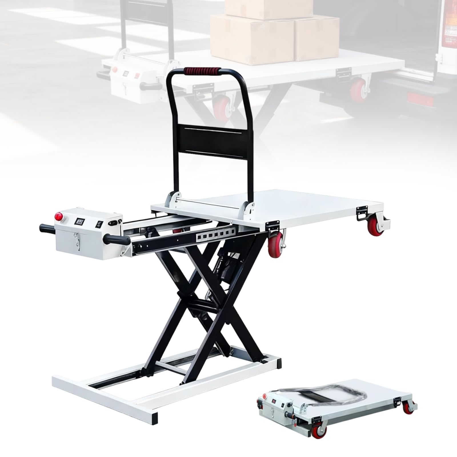 Carrello Elevatore A Forbice Elettroidraulico Da 1100 Libbre (500 Kg) Per Carichi Pesanti, Tavolo Elevatore A Batteria Con Guide Scorrevoli, Piattaforma Di Carico Mobile Per Portellone 31.5"