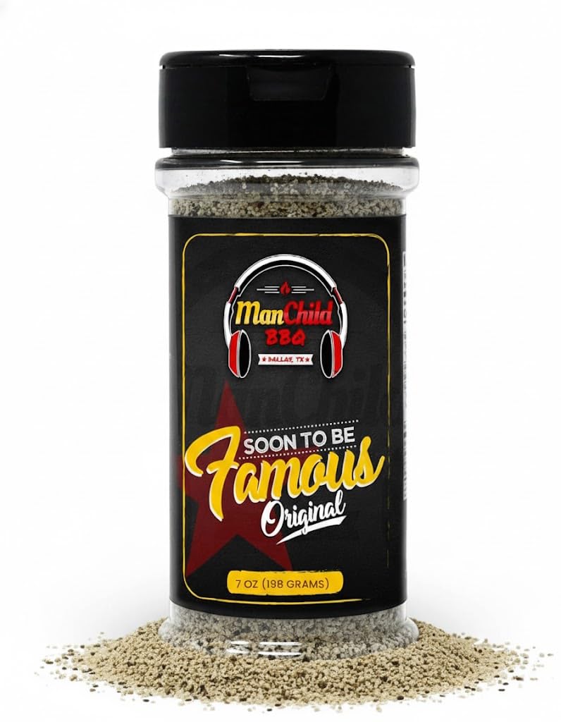 All-Purpose Salt Pepper Garlic BBQ Rub by Manchild, Authentic Texas Style Dry Rub for Beef, Chicken, Pork, Seafood & Veggies, 7 oz