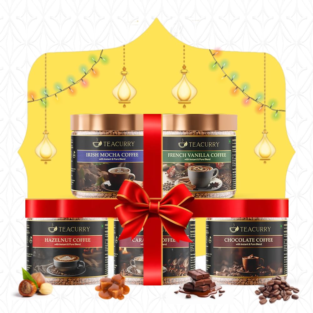 Teacurry Instant Flavour Coffee Combo of 5 (50g Each) - Hazelnut Coffee, Caramel Coffee, Chocolate Coffee, Irish Mocha Coffee, French Vanilla Coffee - Premium Arabica Coffee- Diwali Gifts for Family & Friends (B0CHBP536Q) Amazon Price History, Amazon Price Tracker