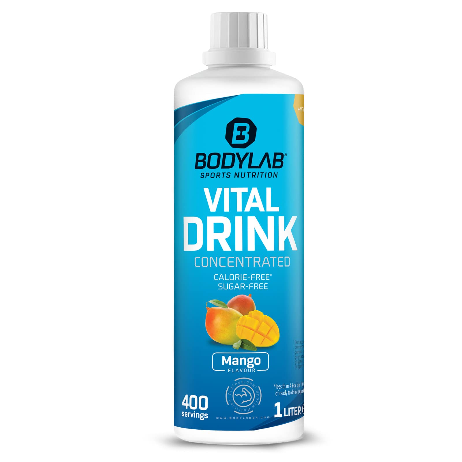 Bodylab24 Vital Drink Concentrated Mango 1000ml, Getränkekonzentrat zuckerfrei, Zero Sirup, mit Vitaminen und L-Carnitin, Sportgetränk mit wenig Kalorien