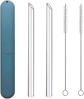 NEBYWOLD Reusable Glass Wide Boba Drinking Straws Fat Straws Smoothie/Bubble Tea/Milkshakes Straws with 2 Cleaning Brush & Carry Case 8.85 inch (14mm)
