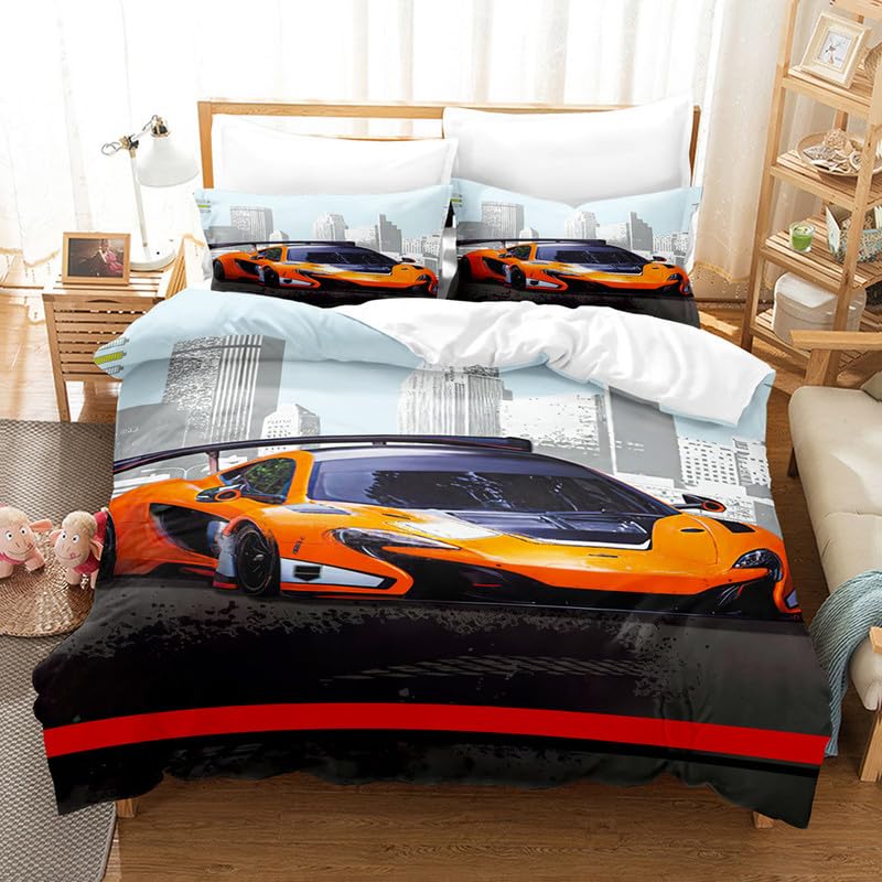 Housse de couette voiture orange 140x200 en microfibre douce et facile à laver