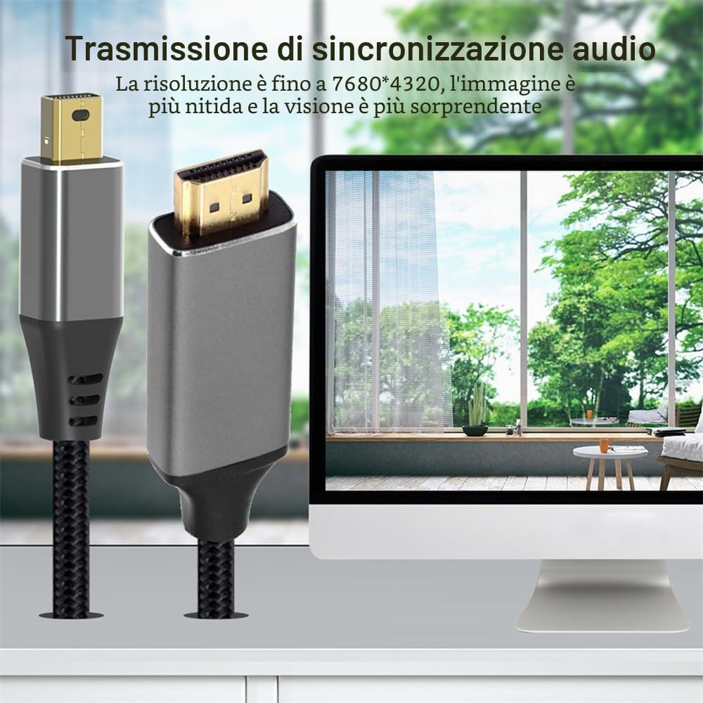 cablecc Cavo da mini DisplayPort 1.4 a HDMI maschio da Mini-DP a HDMI 2.0 Display UHD 4K da 8K a HDMI 2.0, 1,8 m