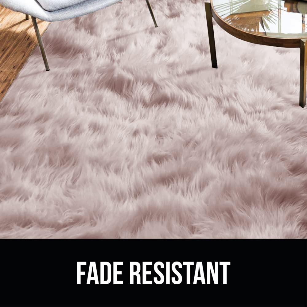 Gorilla Grip Thick Fluffy Faux Fur Washable Rug, 5x7, Shag Carpet Rugs for Nursery Room, Bedroom, Luxury Home Decor, Soft Floor Plush Carpets, Durable Rubber Backing, Rectangle, Dusty Rose