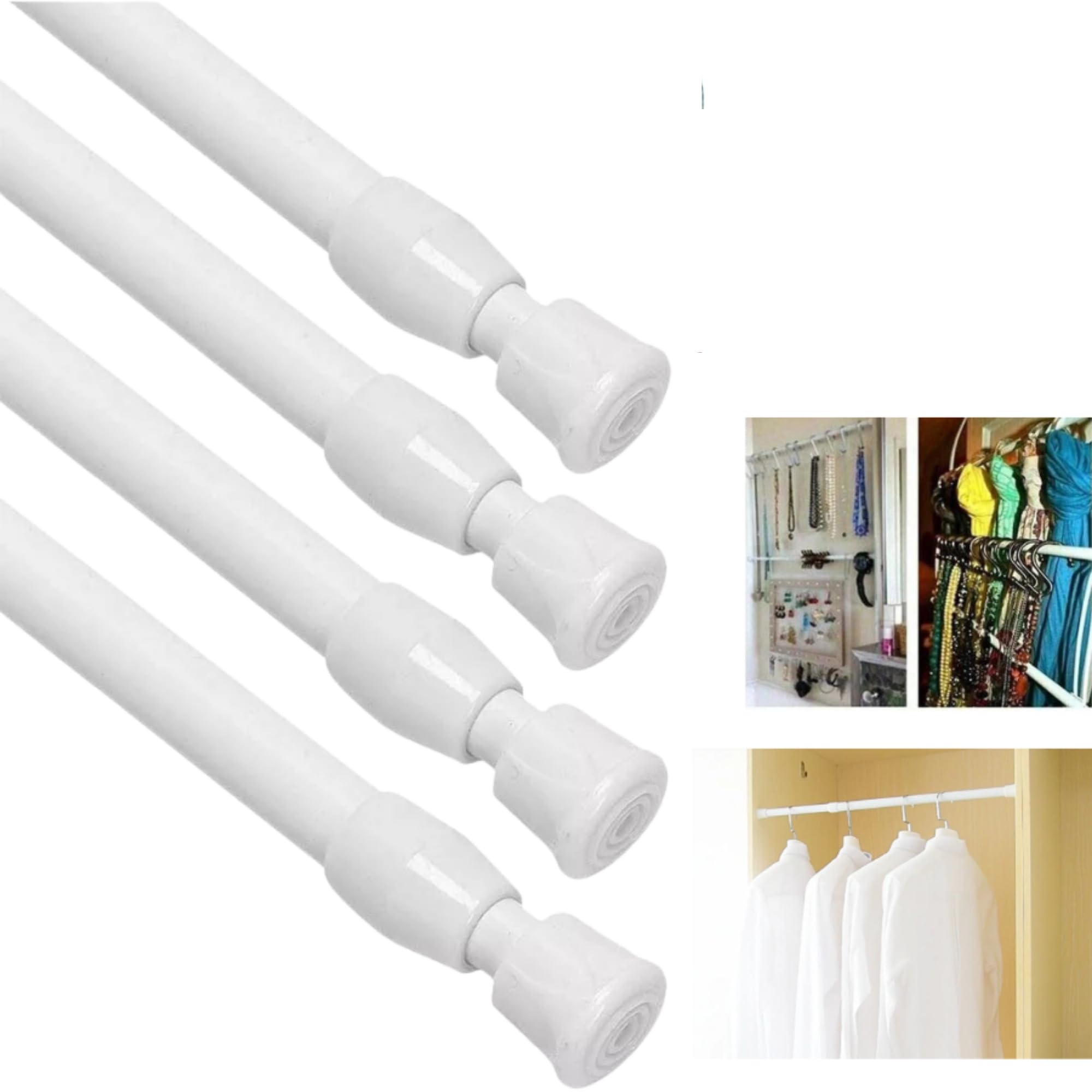 Tension Rod for Curtain White Extendable No Drill Net Curtain Pole Rail Rod for Windows, Cupboard, Clothes Rail & Bathroom Use (56-92cm)
