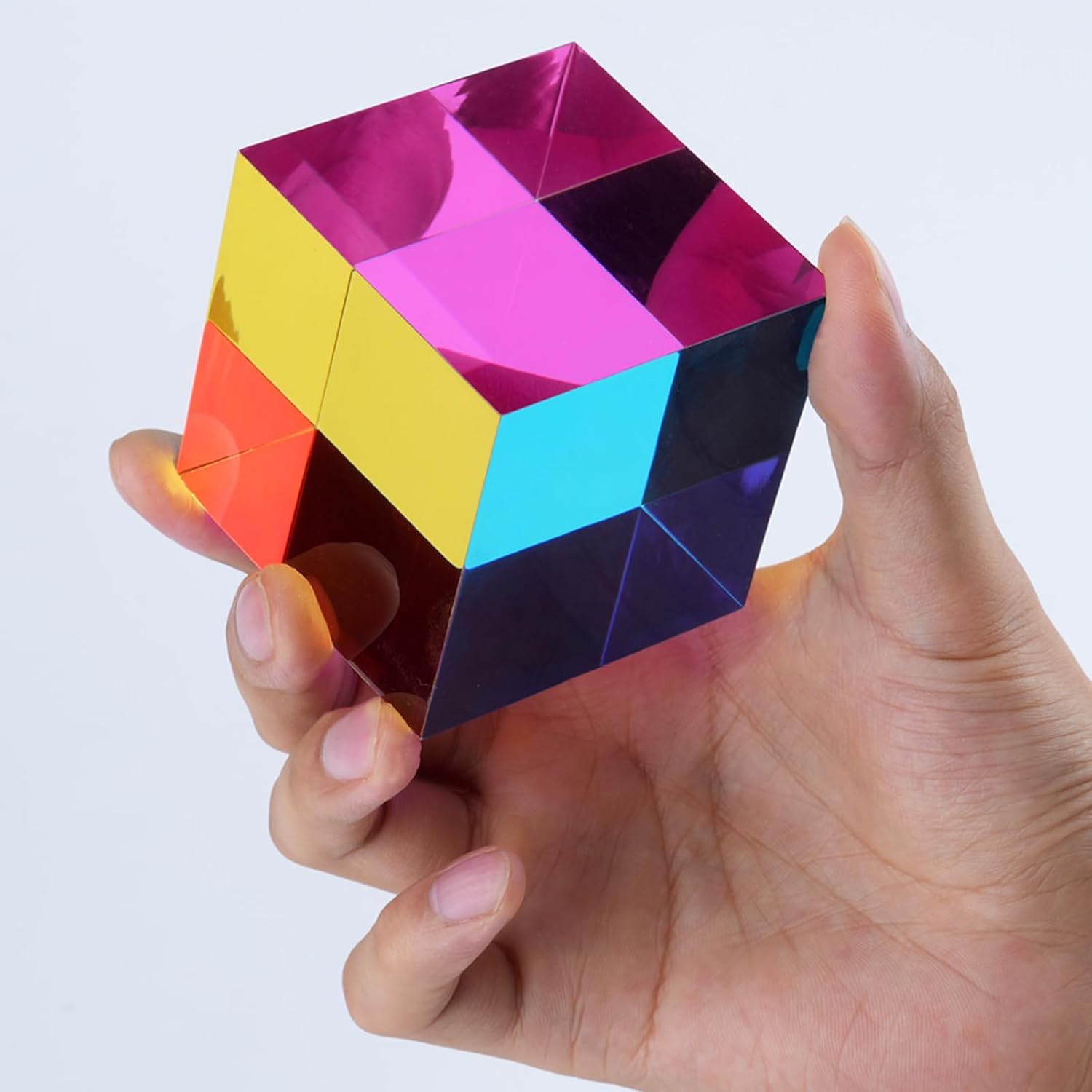 iKeelo Color Cube (2.4inch) with Stand - Cyan, Magenta & Yellow Subtractive Color Mixing - Mesmerizing Acrylic Prism for Desk Decor, A Fun Conversation Starter