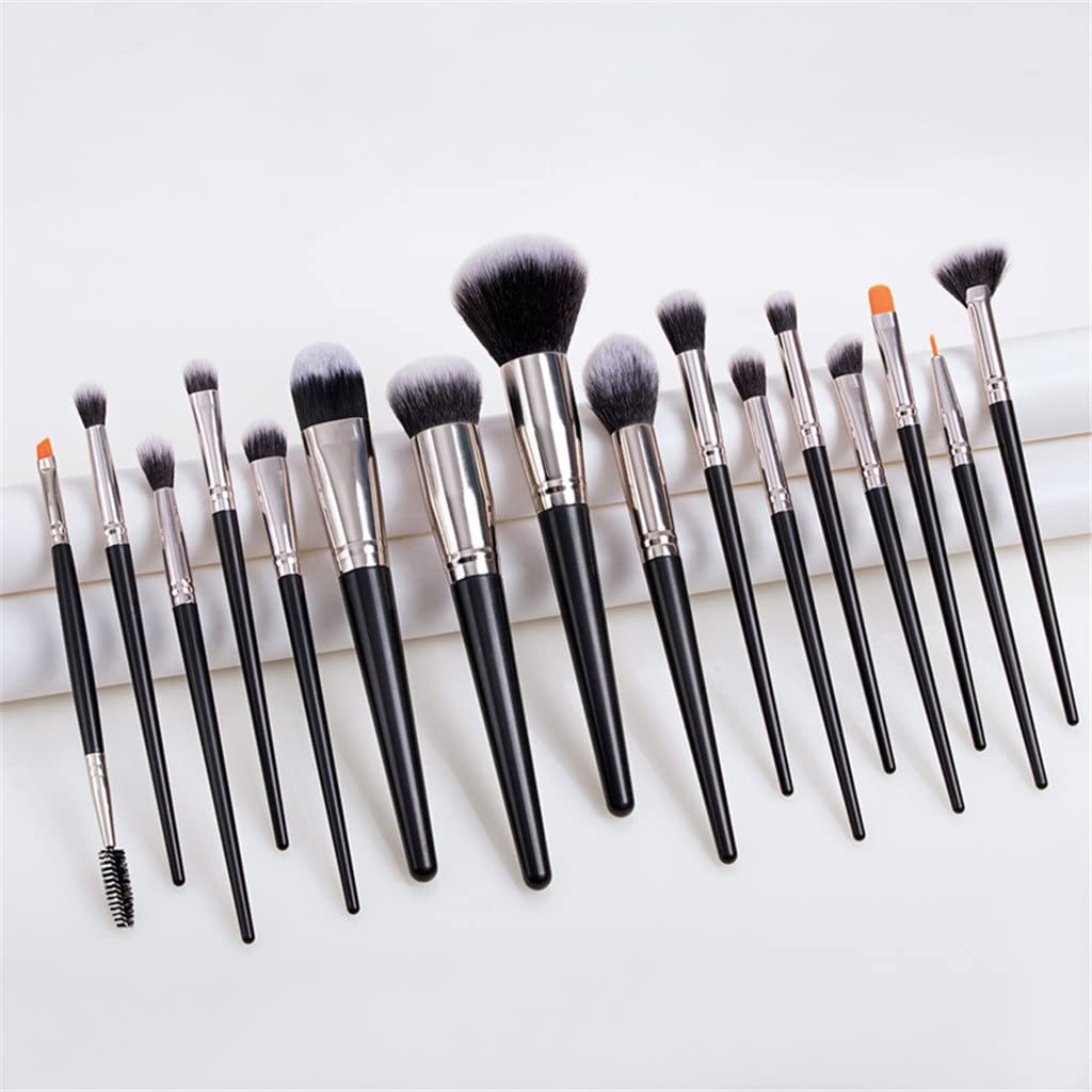 Juego de 16 brochas de Maquillaje, Kit de Maquillaje, Herramientas, brochas de Maquillaje Profesionales de Pelo sintético Negro