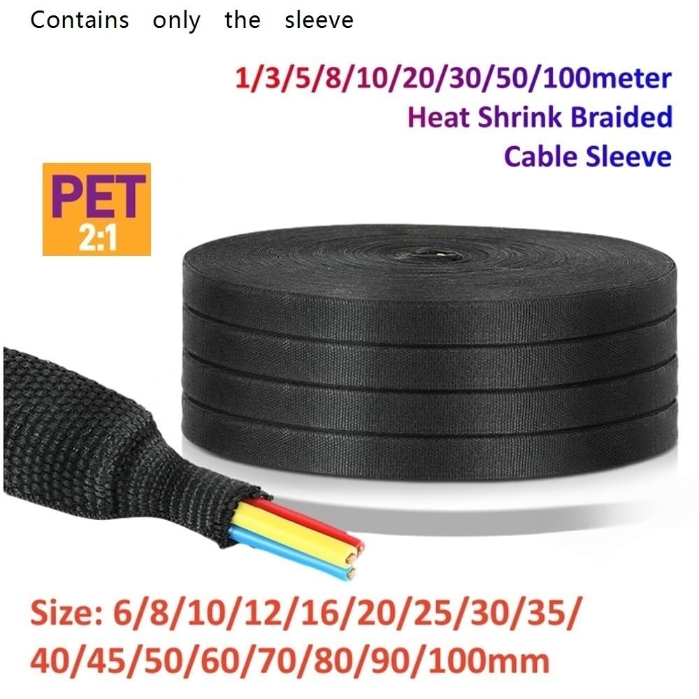 Dehnbarer PET-Geflechtschlauch Geflochtene Kabelhülse, Schrumpfschlauch, PET-Kabelschutz, 6–100 mm, 1–100 m(100MM*3METERS)