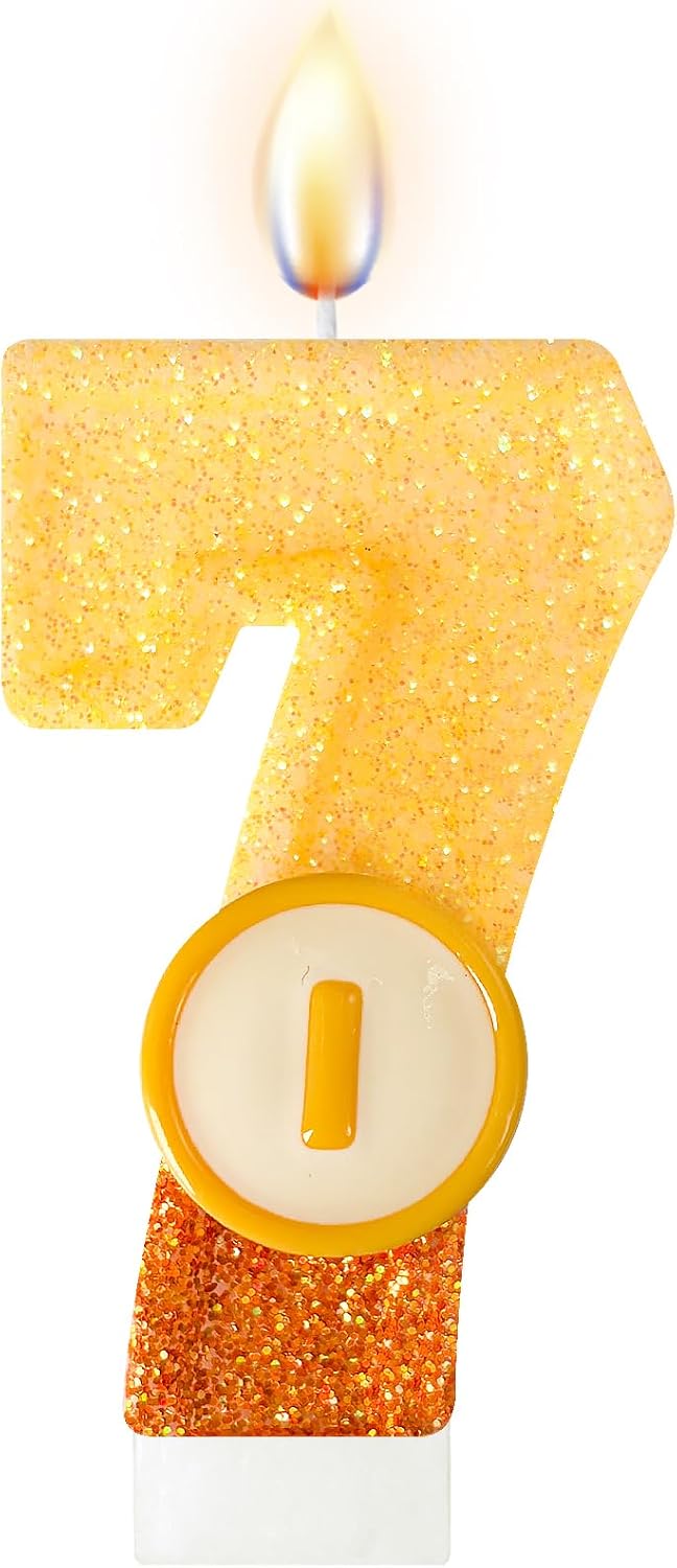 Number Candle, Orange‑Gold Glitter Cake Topper, Birthday Decor for Dessert & Table Displays (Gold, 6)
