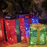 PEIDUO Christmas Lighted Gift Boxes, Set of 3, Outdoor Present Decorations, Under The Tree Packages...