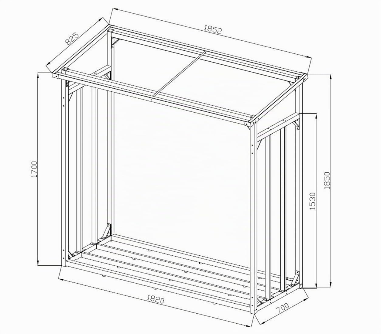 QUICK STAR Metall Kaminholzregal Außen 185 x 70 x 185 cm, 40 mm Stahlprofil, Anthrazit, Wetterfest, 2,3 m³, XXL Garten Kaminholzunterstand