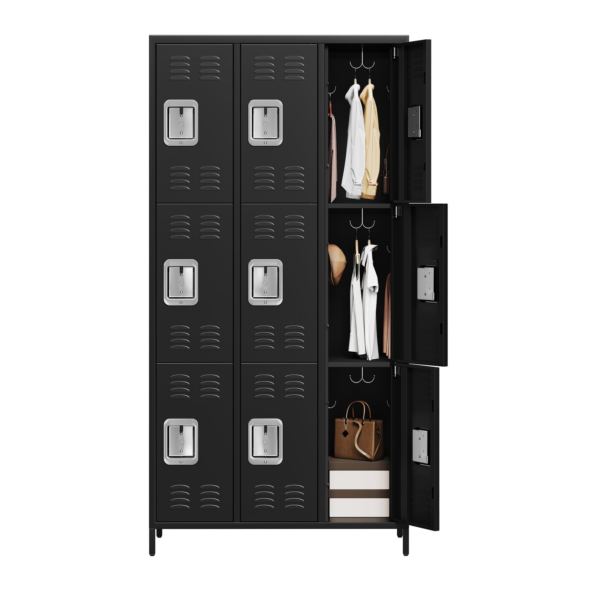 Photo 1 of **MULTIPLE PIECES MISSING, FOR PARTS ONLY** GAOMON Locker for Employees, 9 Doors Locker Cabinet with Hooks, Storage Locker for Home, Office, Gym, School, Assembly Required, Black