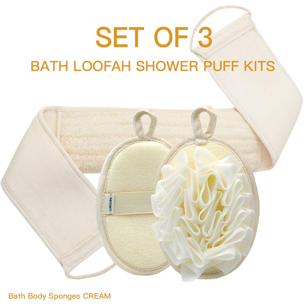 Set di spugne per il corpo in rete - Set di spugne da bagno riprogettate da bagno e doccia e scrub esfoliante per la schiena in luffa naturale. Come - Ottimo regalo per una pelle luminosa e un
