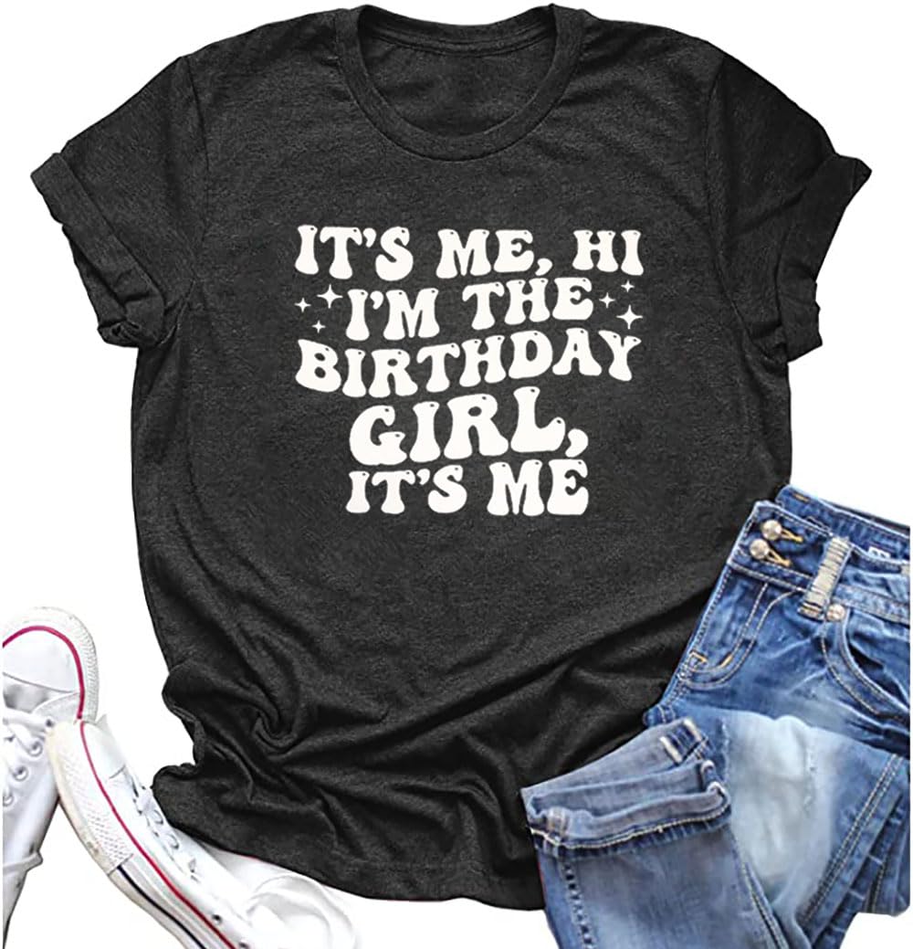 YALUCORWomen Birthday Shirt Hi I'm The Birthday T-Shirt for Girls Funny Birthday Party Gift Short Sleeve Tee Tops