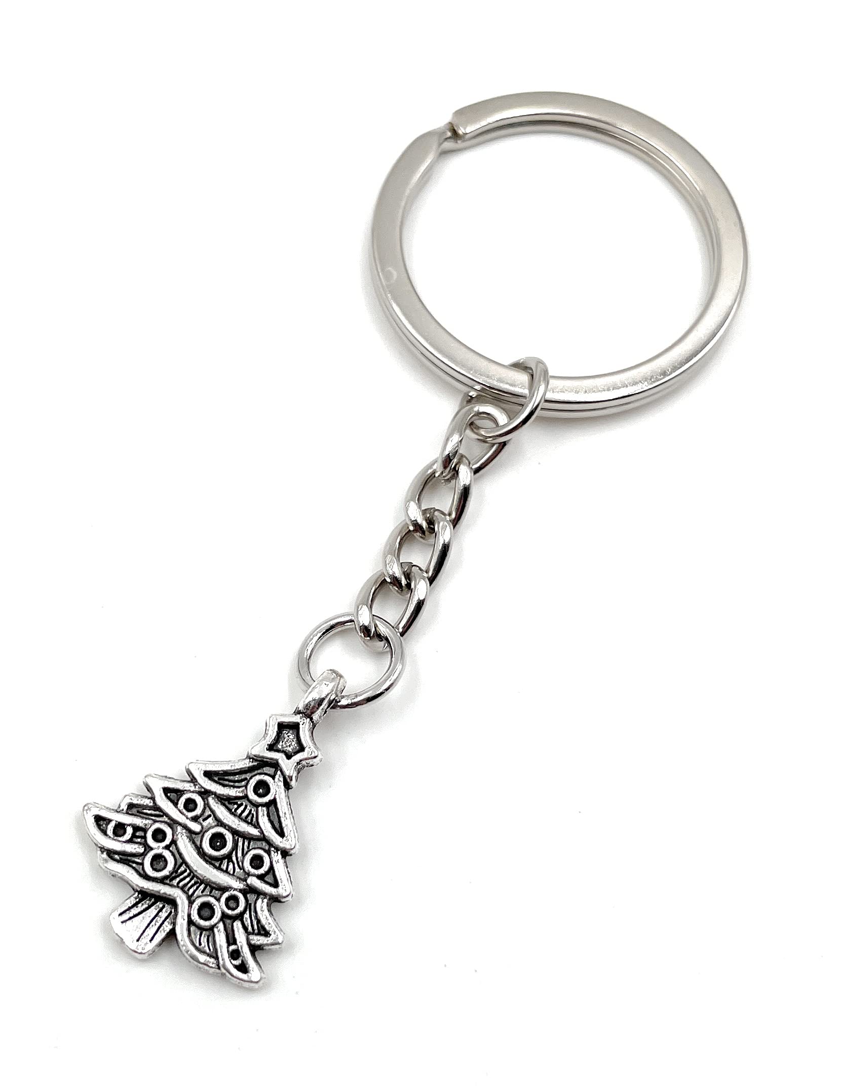 Onwomania Christmas Tree Christmas Keyring Metal Lucky Charm in Aluminium Gift Box, Ideal as a Gift, silver, One Size