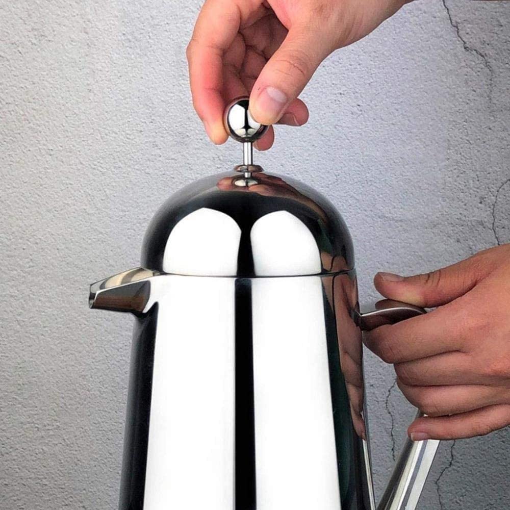 Cafetera de prensa, prensa de café, caffettiere, cafetera, cafetera grande – Prensa de café aislada de acero inoxidable de grado 304 con 2 pantallas adicionales, 34 oz, plata