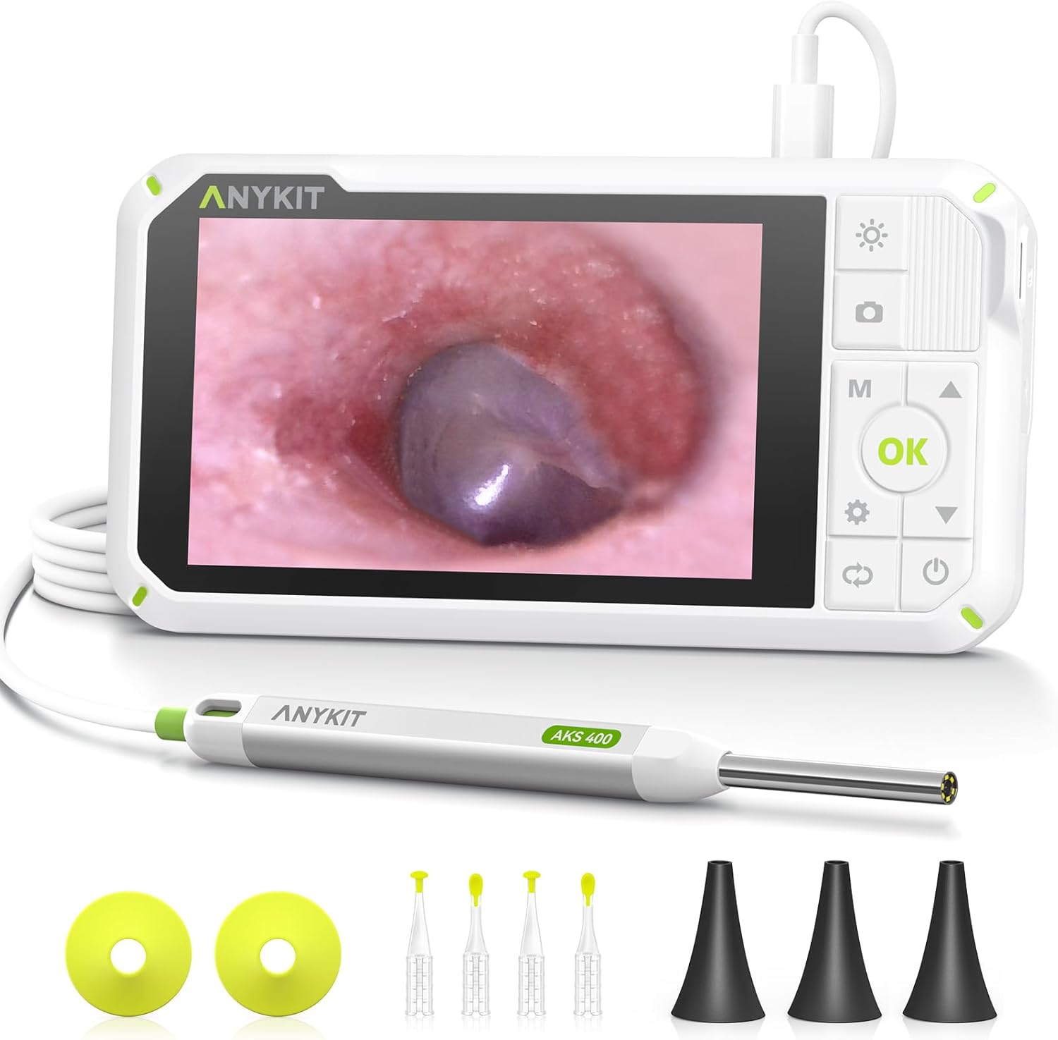 Anykit Digital Otoscope with Gyroscope, 4 Inches Screen, 3.9mm Ear Scope Camera with 6 Lights, Ear Wax Removal Tool, 32GB Card, Supports Photo Snap and Video Recording