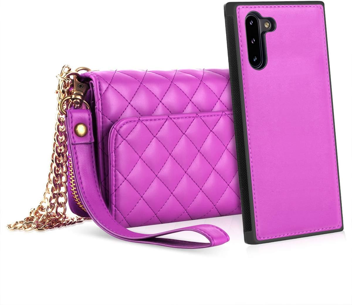 Petocase Compatible Note 10 Wallet Case, Multi-Functional PU Leather Zip Wristlets Clutch Detachable Magnetic 13 Card Slots 4 Cash Purse Protection Back Cover for Samsung Galaxy Note 10 (Rosered)