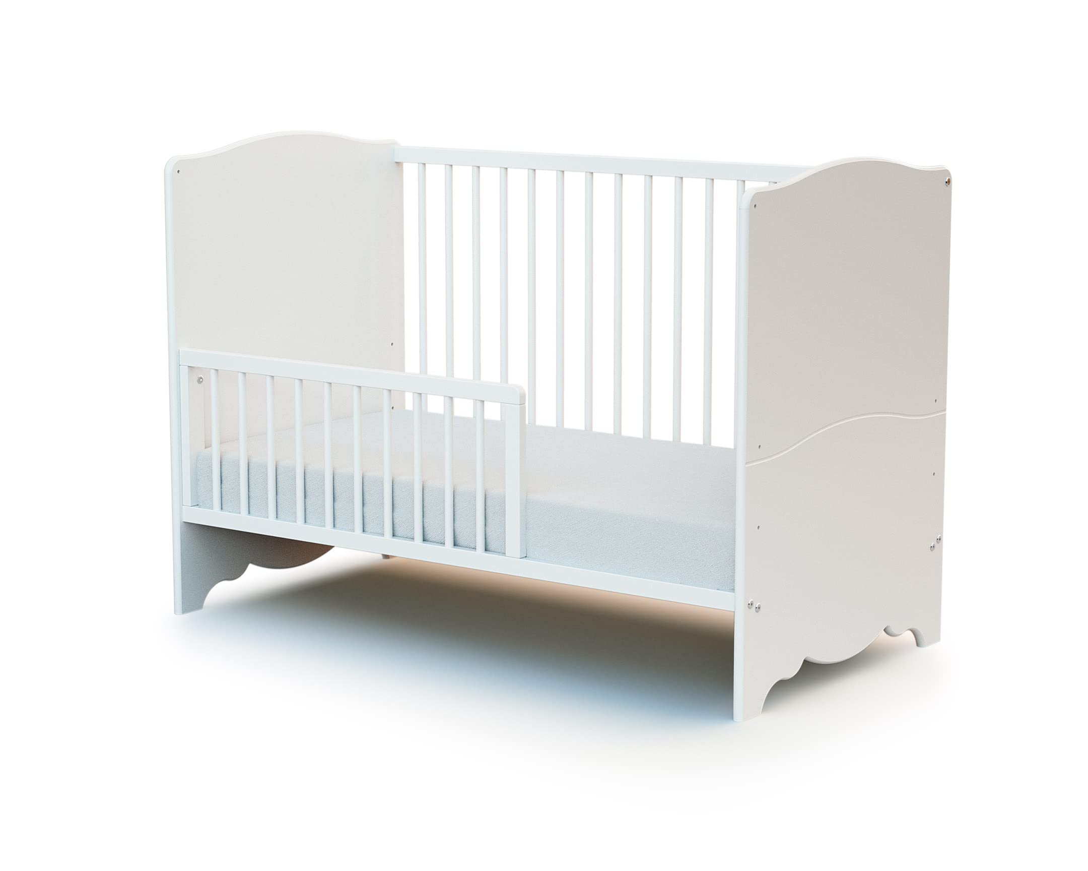 AT4 - Barrière de lit bébé 120cm FESTIVE Blanc - 120 x 32 x 4 cm | Facile à installer | En bois massif