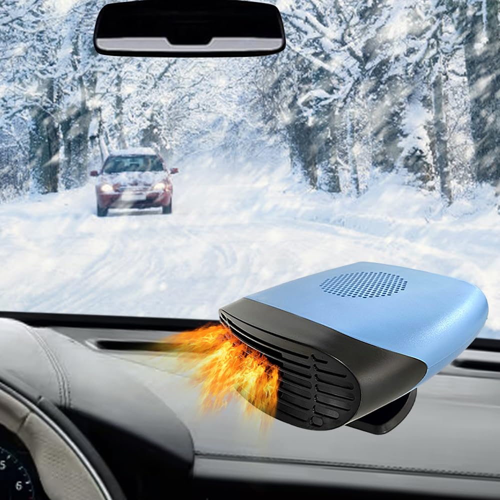 Riloer 12V 150W Ventilateur Refroidisseur de Chauffage de Voiture, Emister et Dégivreur de Fenêtre de Voiture - Ventilateur de Voiture Portable 360° Rotatif Vent Frais et Chaud