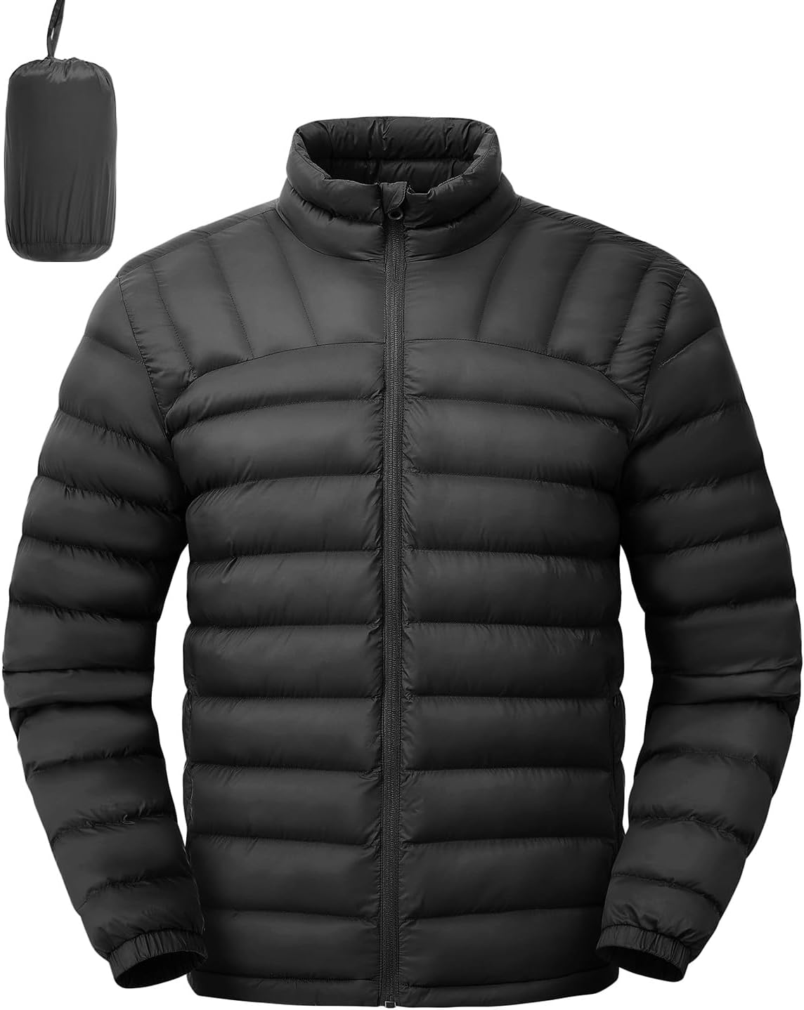 Rdruko Men's Puffer Jackets Packable Lightweight Winter Windproof Warm Stand Collar Insulated Ski Coat with 4 Pockets