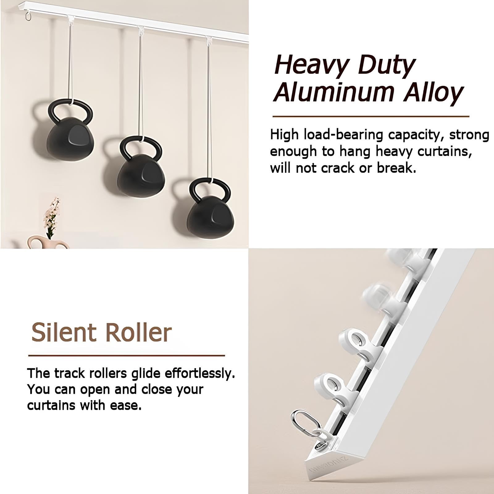 Rail de Rideau Auto-Adhésif, sans Perçage au Plafond ou au Mur, Tringle à Rideau Installation Facile pour Bureau, Salon, Chambre(White-Wall,4.8m(4 * 1.2m))