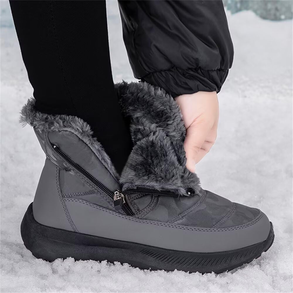 Jakcuz Plus Size 36-46 Snow Boots for Women Insulated Shell Warm Outdoor Cold Weather Shoes High Top Cotton Walking Boot