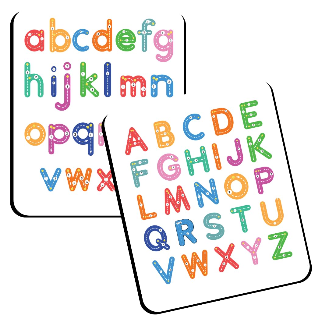 Stara Kids Colorful Letter Tracing Board | 8" x 10" MDF Wood Double Sided Erasable Writing Board - Lower case & Uppercase ABC + 12 Water Colour Pens + Canvas Pouch