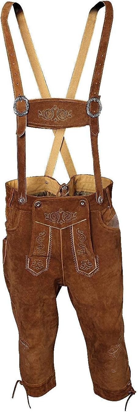 McWilliams Men's Authentic Bavarian Lederhosen Brown - Oktoberfest Leather Trousers