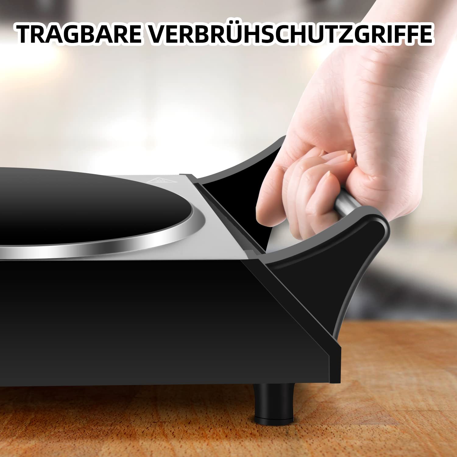 CUSIMAX Elektrische Kochplatte mit Kühlgriffen, 900 W + 1200 W, doppelte Infrarot-Kochplatte, tragbar mit einstellbarer Temperatur, 15 cm + 18 cm zum Kochen, kompatibel mit