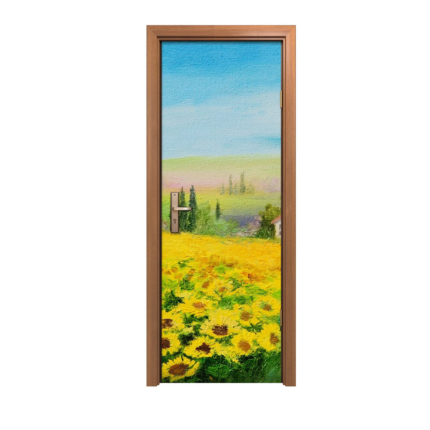 Paysage de tournesols autocollant de porte 70x200cm pour décoration murale