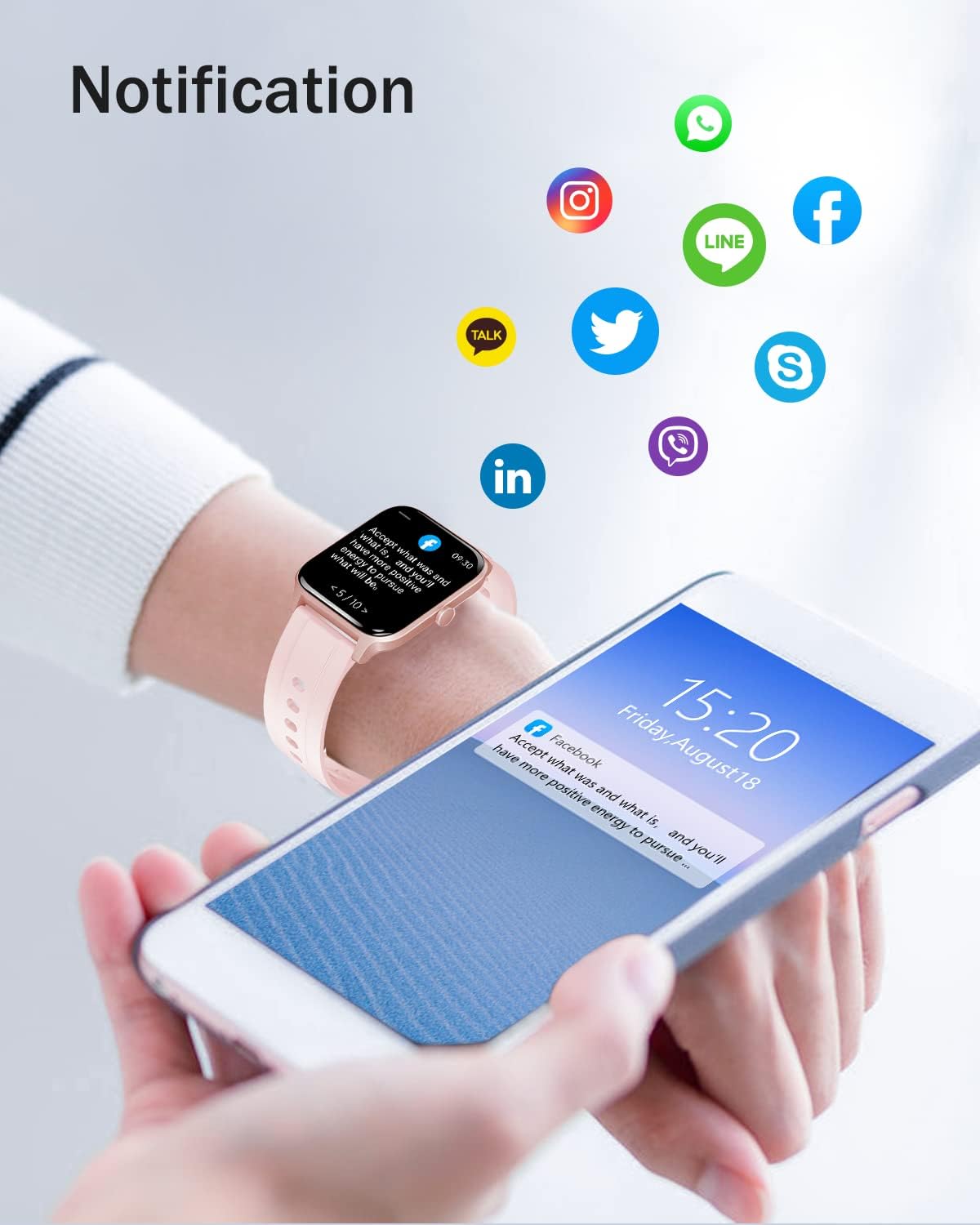 ASIAMENG Smartwatch Donna Orologio Contapassi Smart Watch Fitness Sportivo Cardiofrequenzimetro da Polso Saturimetro Notifiche Whatsapp Chiamate Messaggi Android iOS Impermeabile IP68 Elegante Rosa - Immagine 5