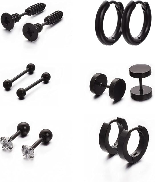Vissen Stainless steel Hoops and Studs Earrings Set for Men Women Punk Piercing Jewelry Titanium Tragus Earring set