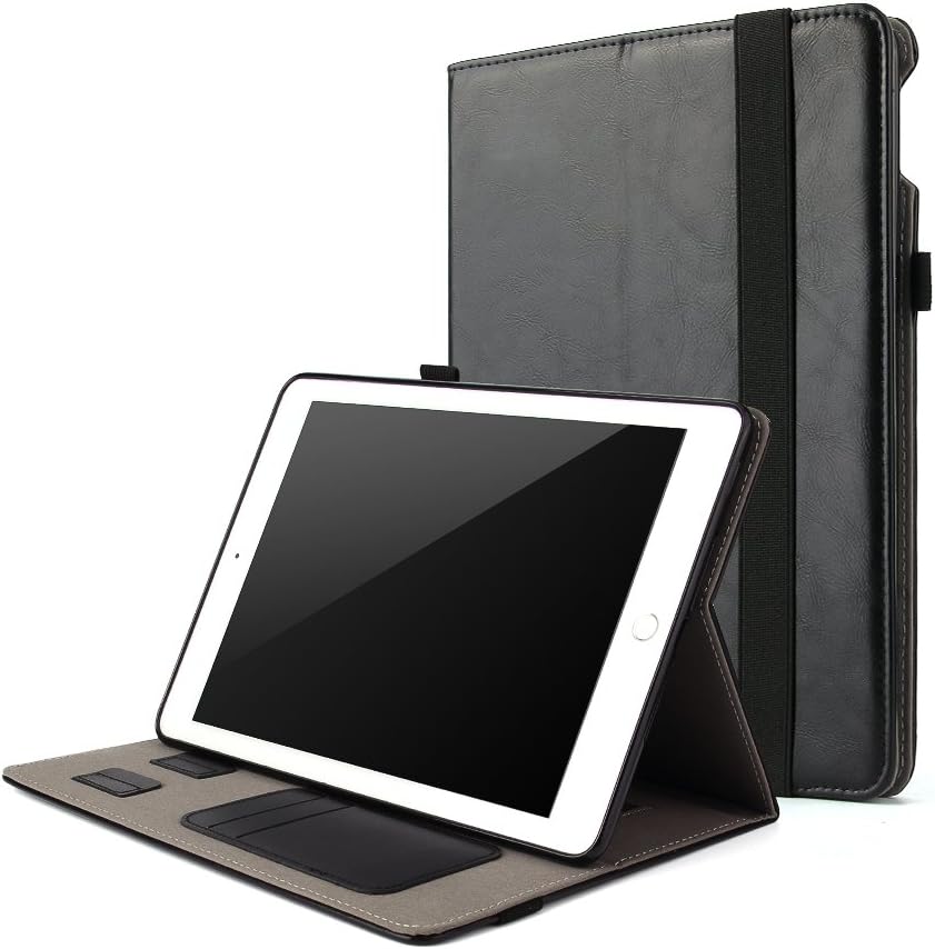 for iPad 5th Generation Case 2017 9.7 inch Leather Folio Smart Cover with Hand Strap Multi Stand Angles Auto Sleep Wake Protective Case for iPad 9.7 2017 5th Generation A1823 A1822 (Black)