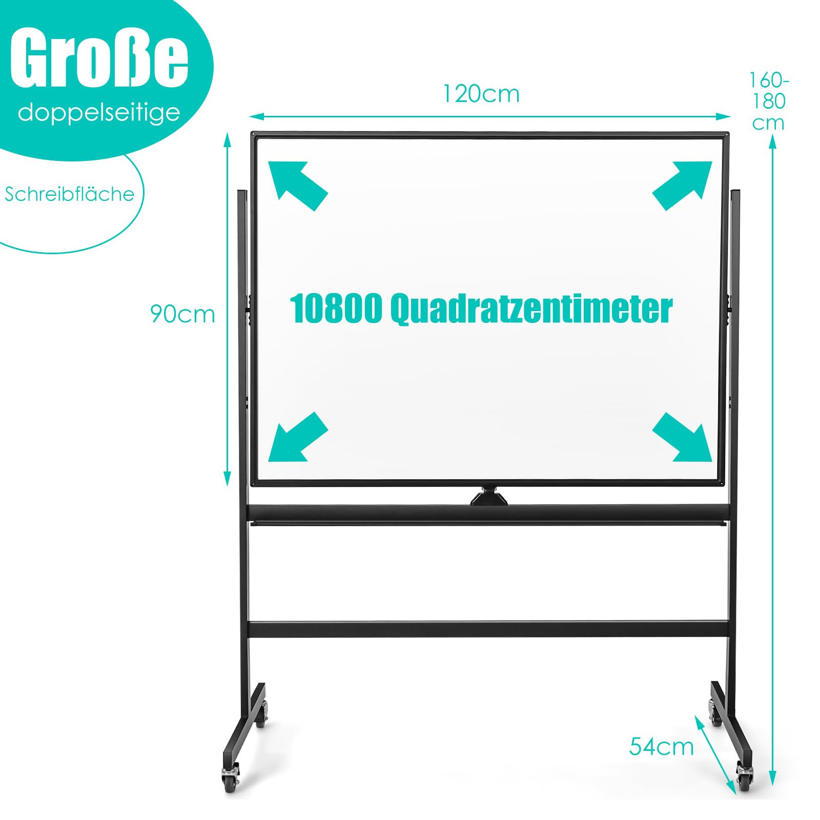 GOPLUS 120x90cm Mobiles Whiteboard mit Ständer & Flipchart, Höhenverstellbares doppelseitiges Whiteboard mit abschließbaren Rollen, um 360° drehbare magnetische Tafel mit Alurahmen & Zubehör(Schwarz)