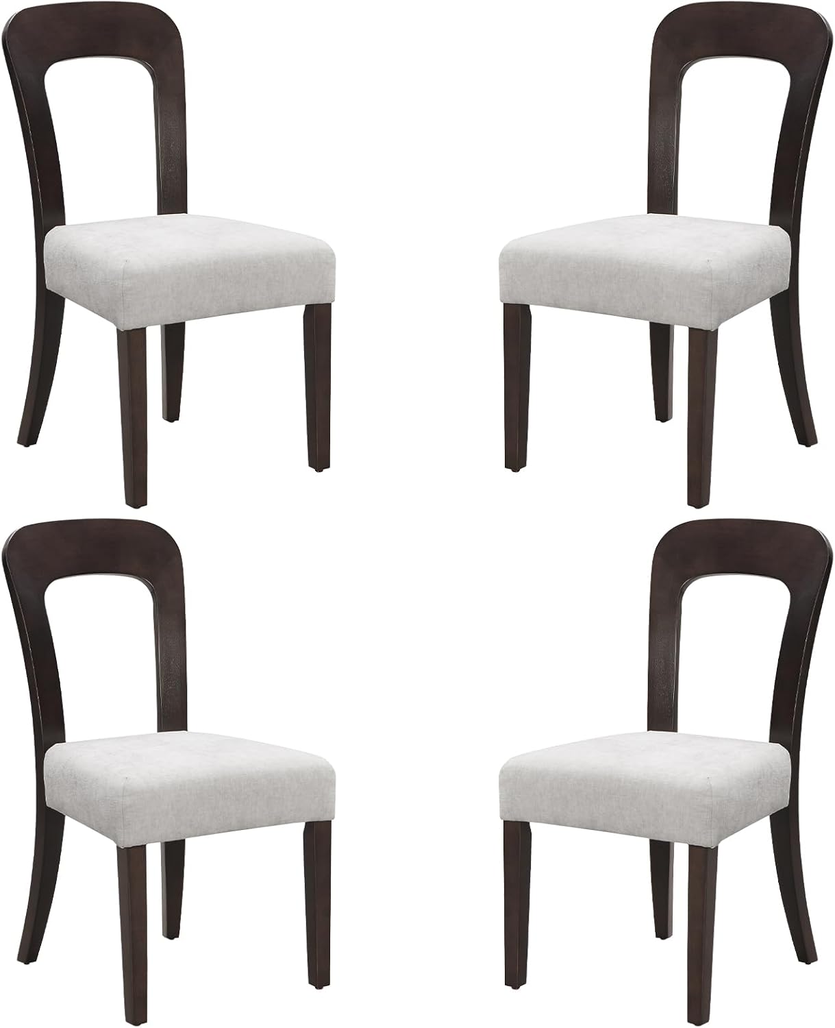 Modern Wooden Dining Chairs Set of 4, Mid-Century Dining Room Chair with Open Back, Upholstered Kitchen Chairs for Bedroom, Patio, Living Room (Gray, 4pcs)