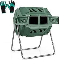 Vista 1 de Goplus Contenedor de compostaje de doble cámara para exteriores de 42 galones con 2 puertas corredizas, marco de metal resistente, compostador