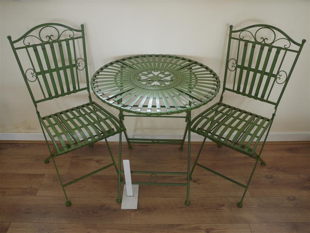 The Somerset Shop Green Garden Bistro set table & two chairs