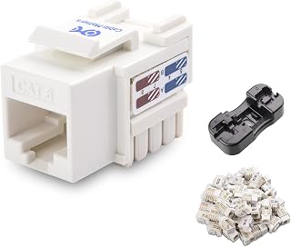 [UL Listed] Cable Matters 50-Pack Cat6 RJ45 Keystone Jack in White and Keystone Punch-Down Stand