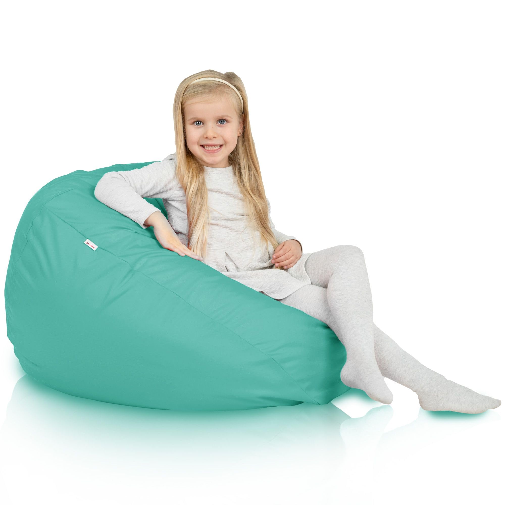 Pouf Poire L Enfant, Intérieur et Extérieur, Fauteuil Poire, Remplissage Billes Polystyrène, Housse Amovible, Imperméable, Certifié, Turquoise, 90x77 cm