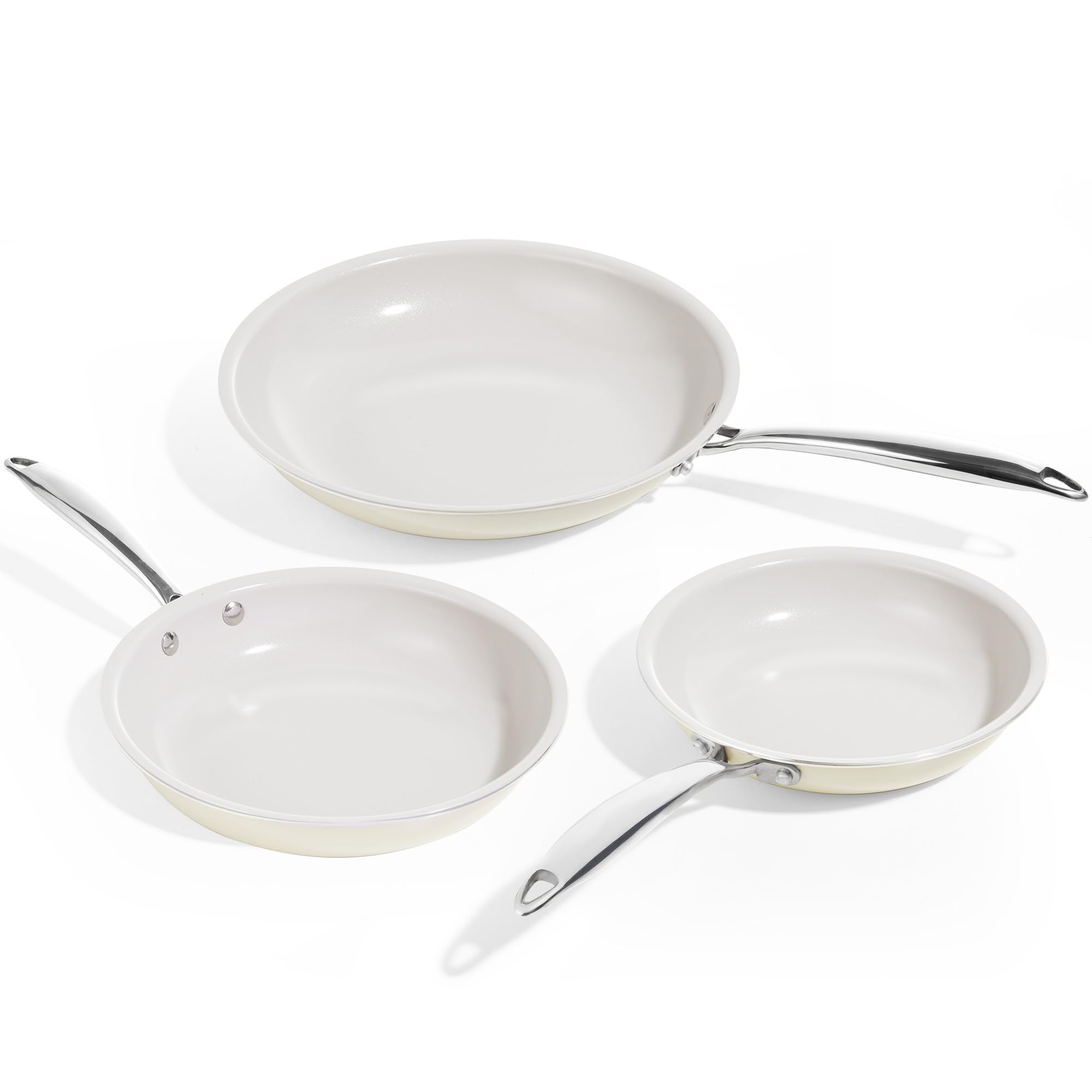 KITEXPERT Non Stick Frying Pans, Titanium Ceramic Skillet Set for Cooking, 8" 9.5" 11" Non Toxic Ceramic Pans with Stay Cool Handle, PFAS & PTFE & PFOA Free, Dishwasher and Oven Safe, Cream